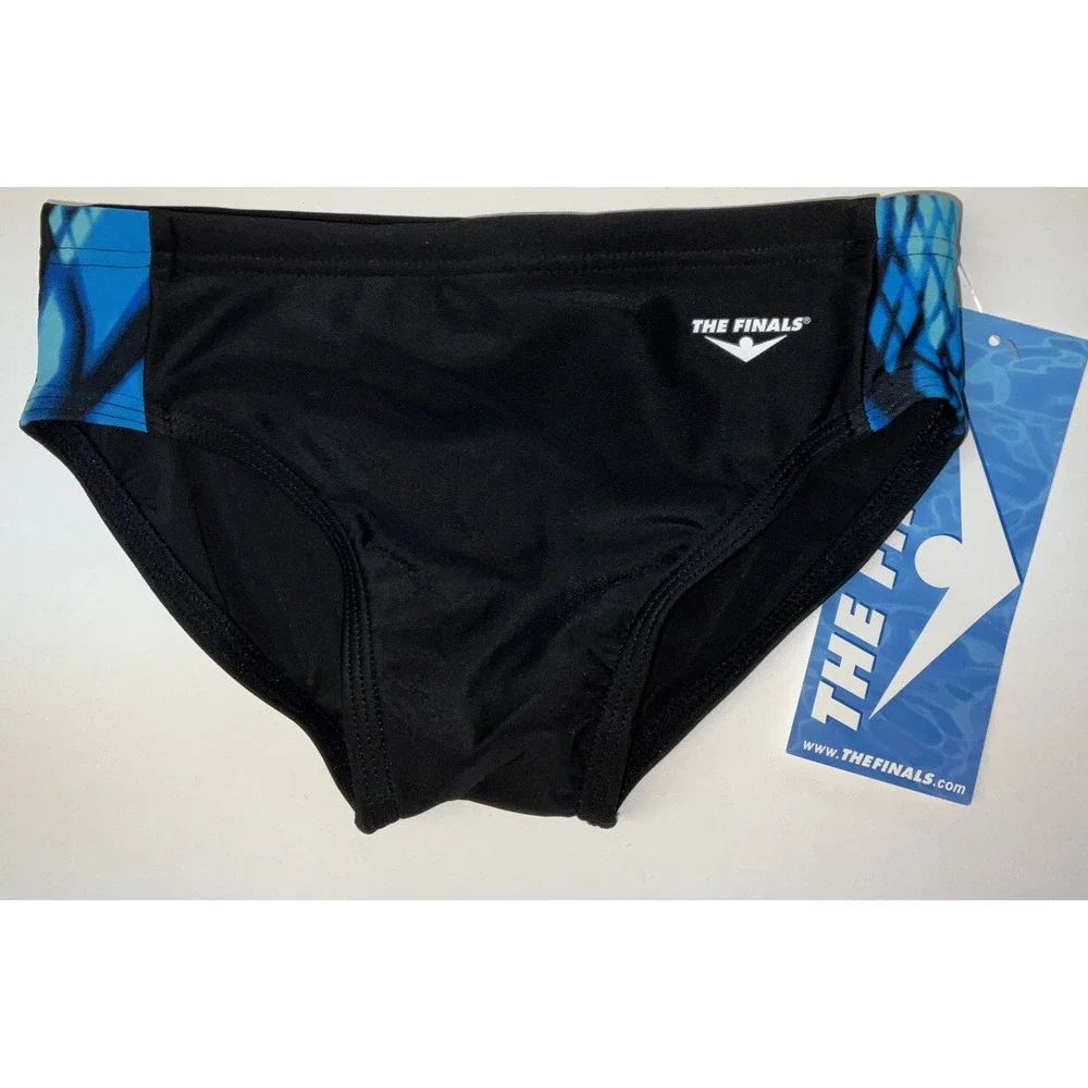 NWT TYR Youth the Finals Racer Compression Swim Briefs Black & Blue Size‎ 24